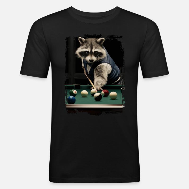 Waschbär spielt Billard Geschenk - Männer Slim Fit T-Shirt - Schwarz