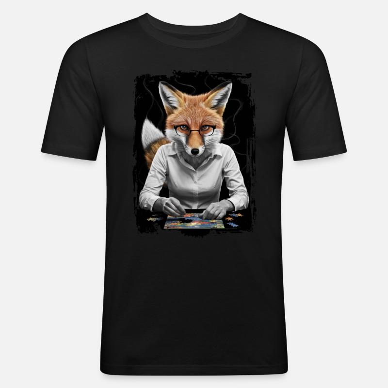 Fuchs spielt Puzzle Geschenk - Männer Slim Fit T-Shirt - Schwarz