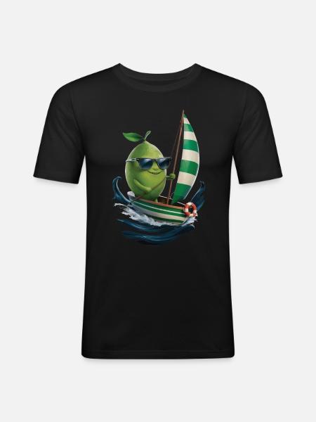 Frucht Limette Bootfahren Geschenk - Männer Slim Fit T-Shirt - Schwarz