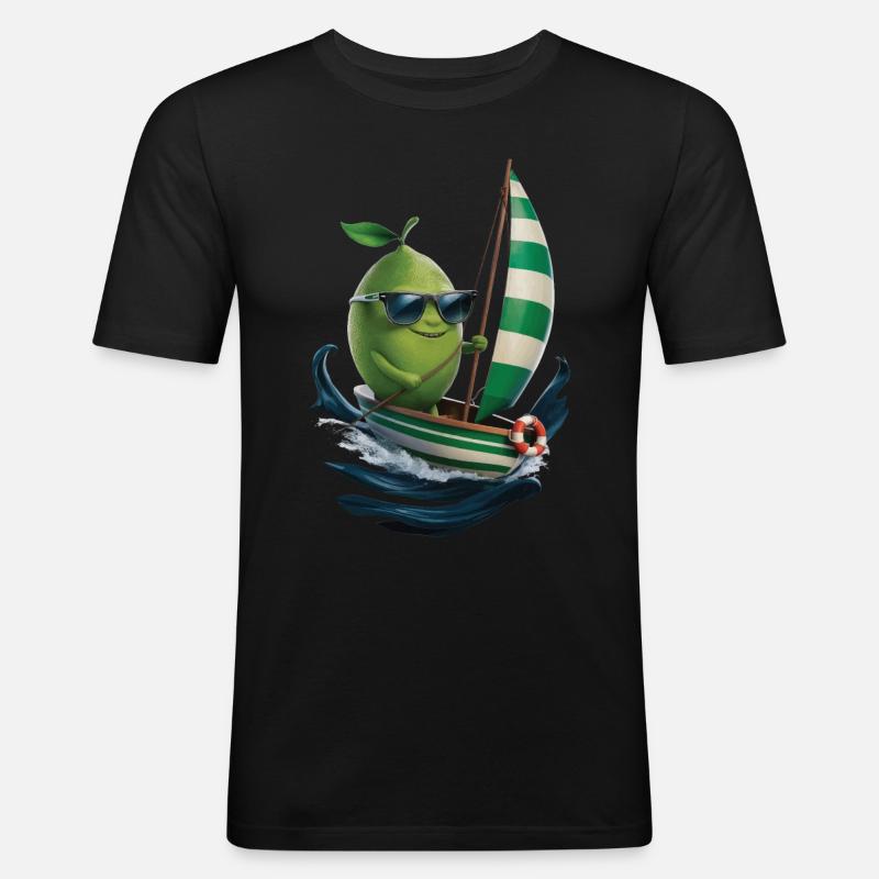 Frucht Limette Bootfahren Geschenk - Männer Slim Fit T-Shirt - Schwarz
