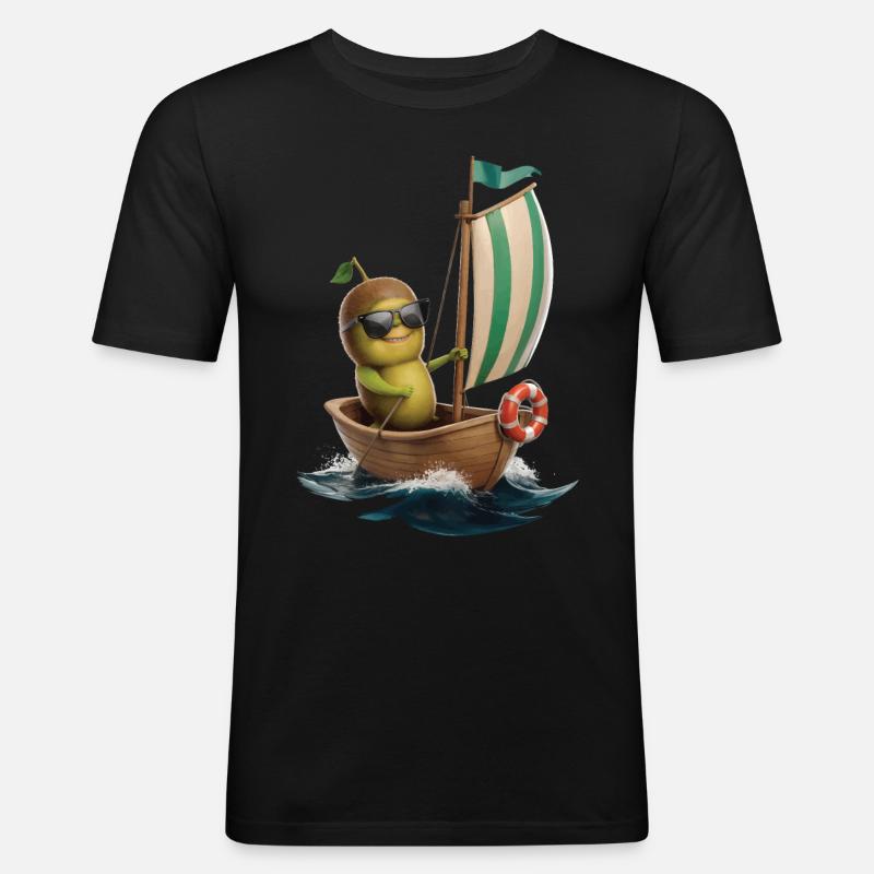 Frucht Kiwi Bootfahren Geschenk - Männer Slim Fit T-Shirt - Schwarz