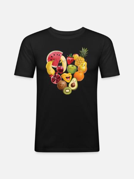 Fruchtcollage Herz Geschenk - Männer Slim Fit T-Shirt - Schwarz