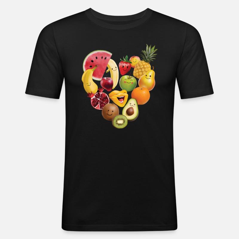 Fruchtcollage Herz Geschenk - Männer Slim Fit T-Shirt - Schwarz