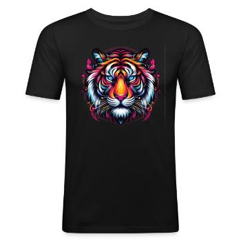 Visage De Tigre, Art Animalier Coloré, Tigre - T-shirt près du corps Homme - noir - Devant - Nik (191cm)