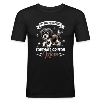 Griffon Korthals Mama - Männer Slim Fit T-Shirt - Schwarz - Vorne - Nik (191cm)