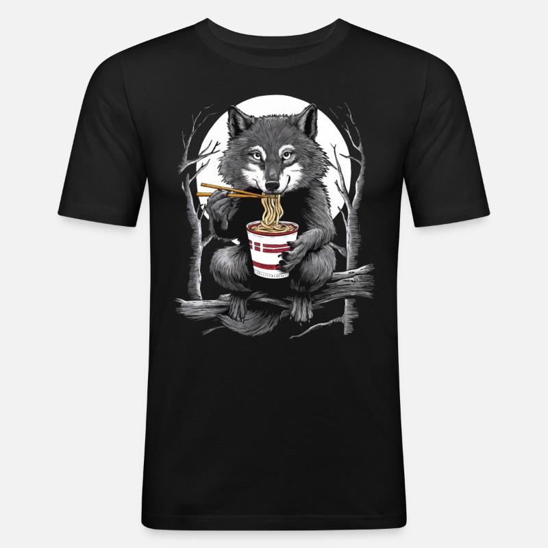 Wolf - Männer Slim Fit T-Shirt - Schwarz