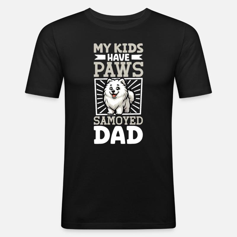 Samojede Papa - Männer Slim Fit T-Shirt - Schwarz