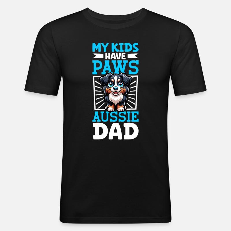 Australian Shepherd Papa - Männer Slim Fit T-Shirt - Schwarz