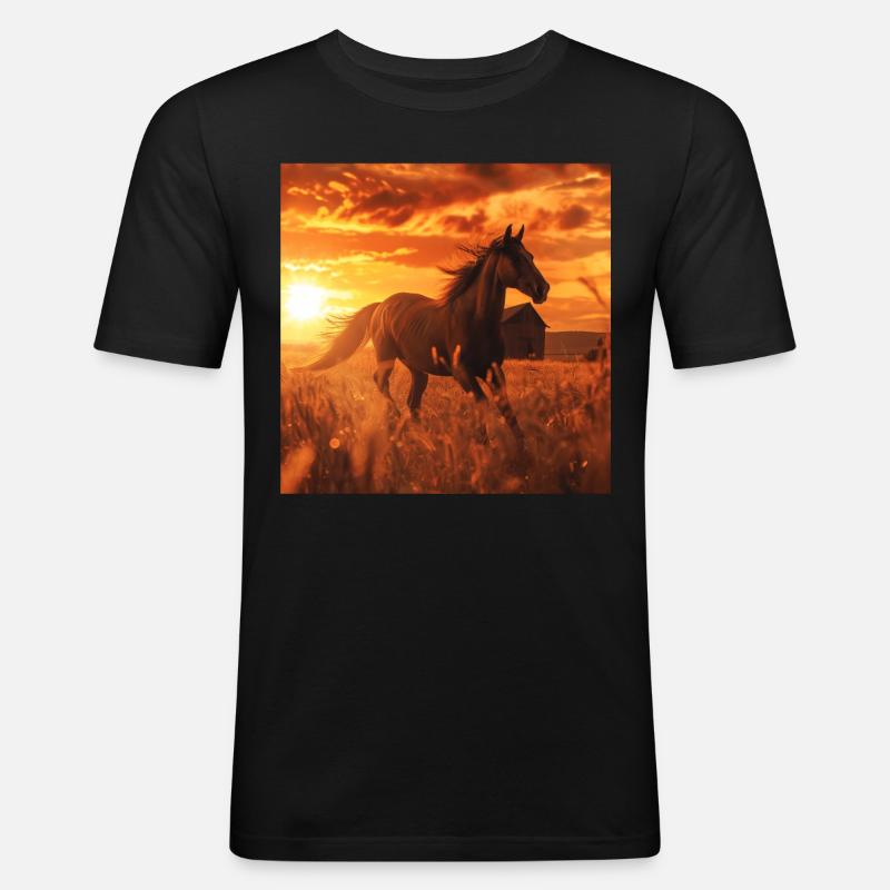 Pferd - Männer Slim Fit T-Shirt - Schwarz