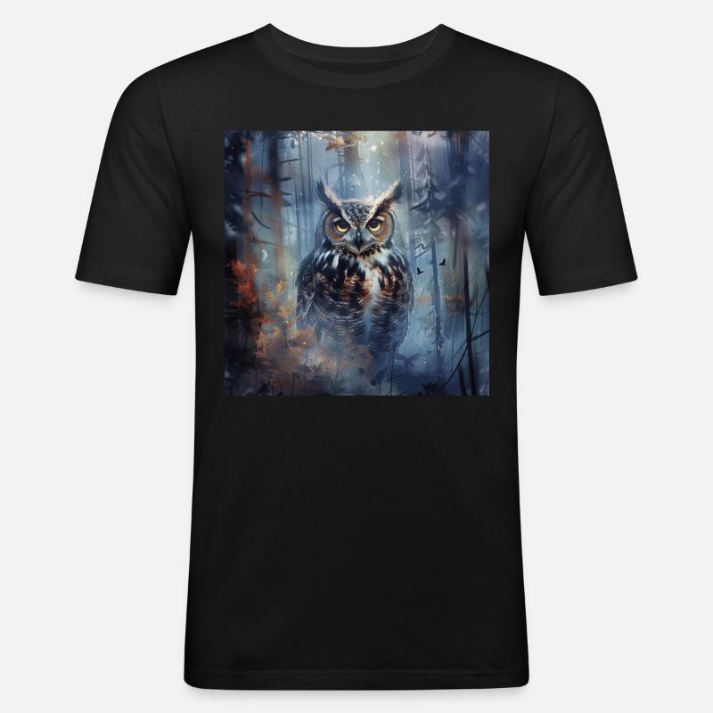 Eule - Männer Slim Fit T-Shirt - Schwarz