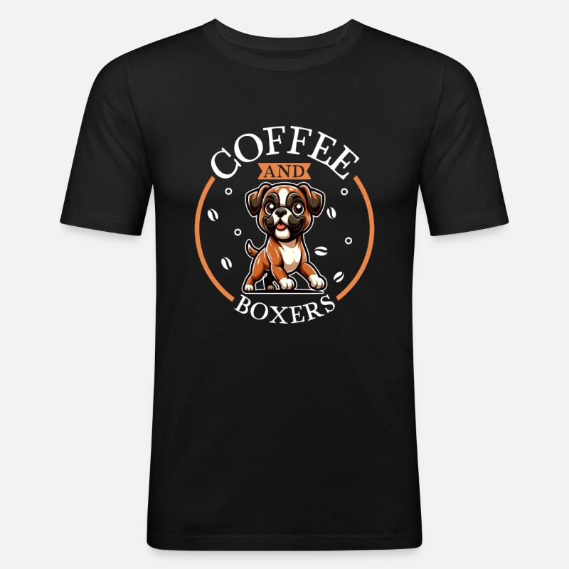 Kaffee und Boxer - Männer Slim Fit T-Shirt - Schwarz
