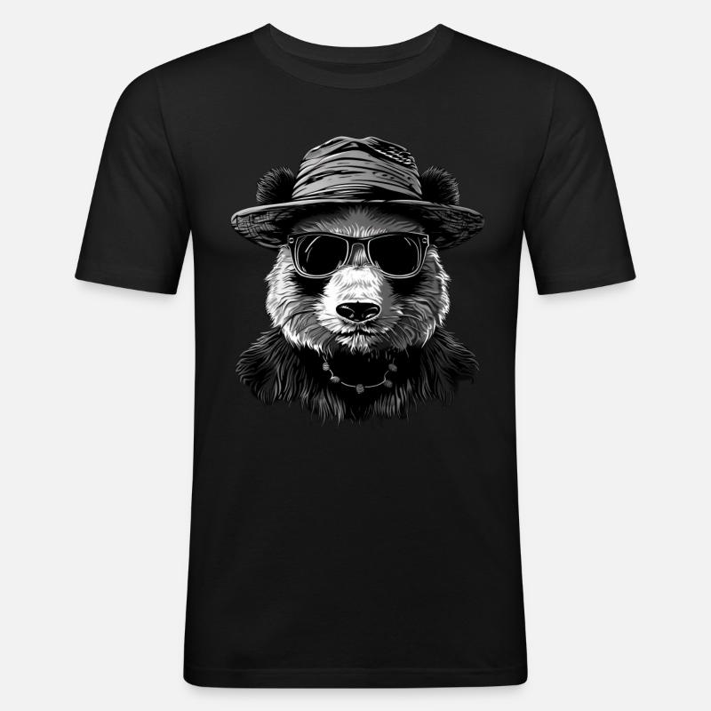Panda - Männer Slim Fit T-Shirt - Schwarz
