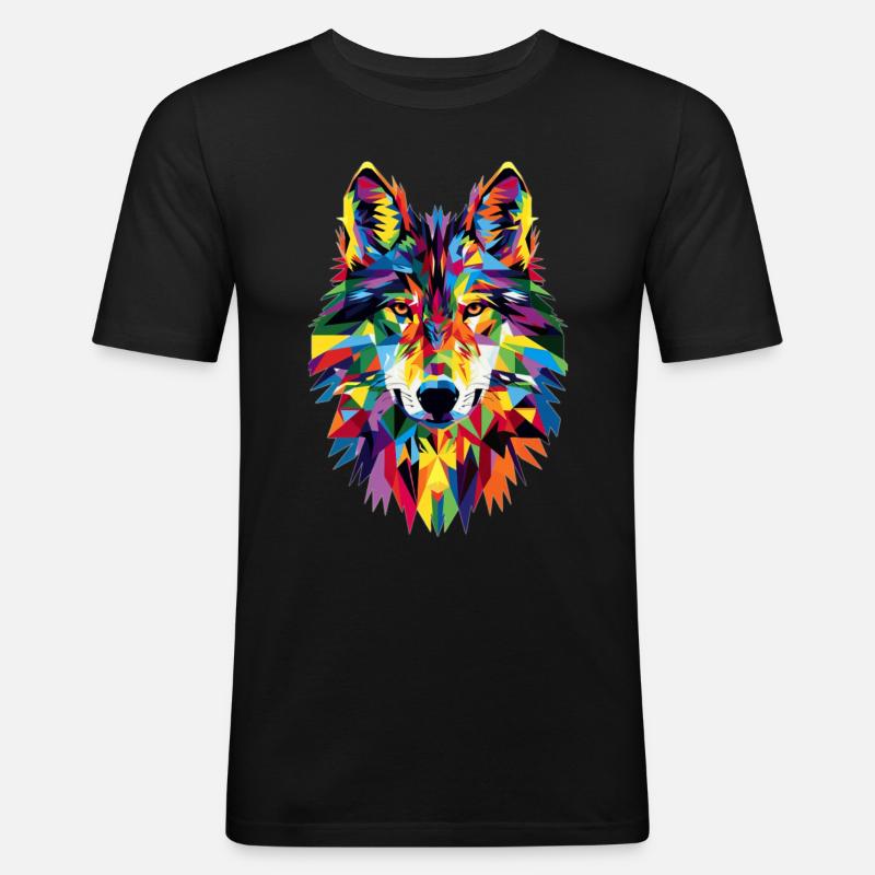 Wolf - Männer Slim Fit T-Shirt - Schwarz