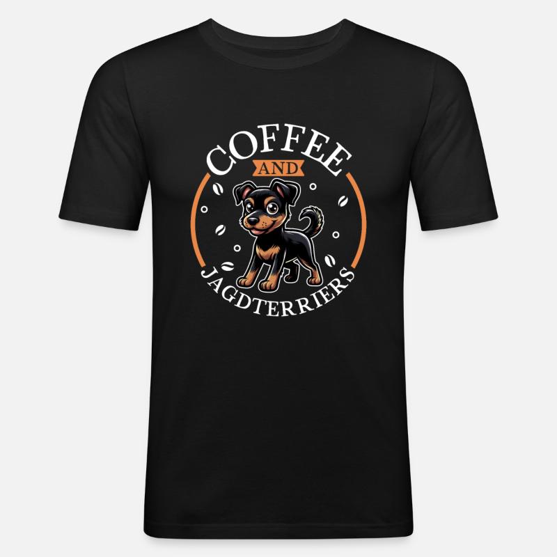 Kaffee und Deutscher Jagdterrier - Männer Slim Fit T-Shirt - Schwarz
