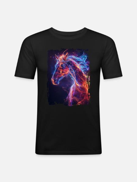 Pferd - Männer Slim Fit T-Shirt - Schwarz