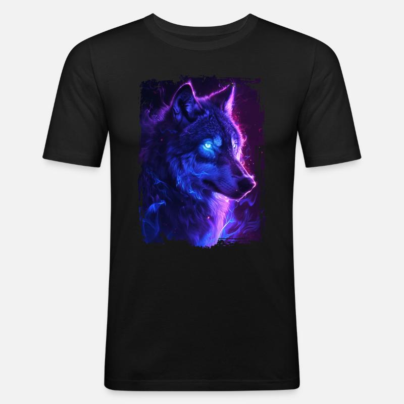 Wolf - Männer Slim Fit T-Shirt - Schwarz