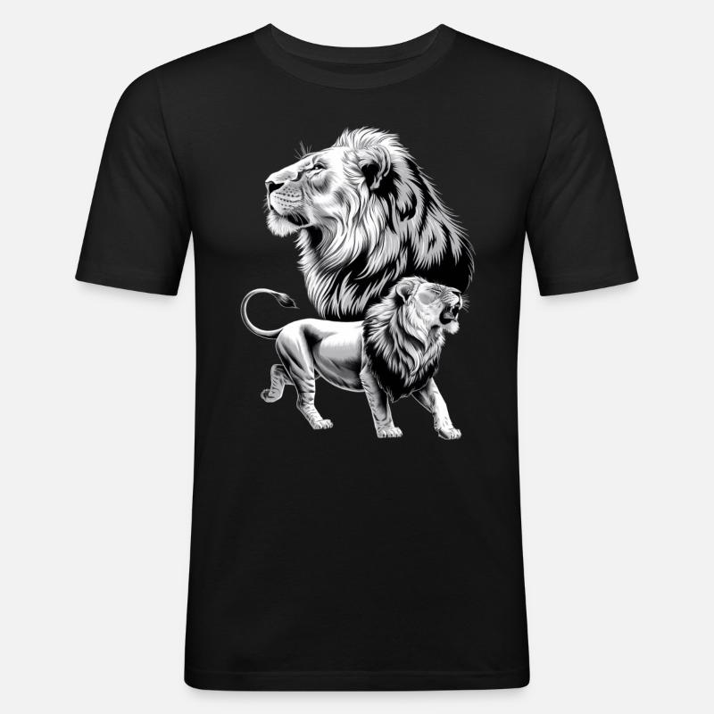 Löwe - Männer Slim Fit T-Shirt - Schwarz