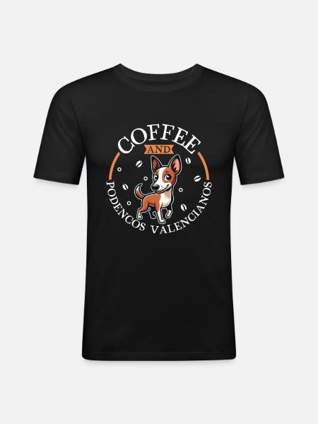 Café et Podenco Valenciano - T-shirt près du corps Homme - noir