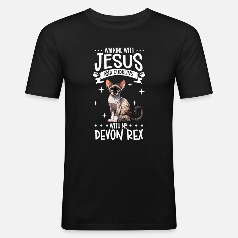 Jesus und meine Devon Rex - Männer Slim Fit T-Shirt - Schwarz