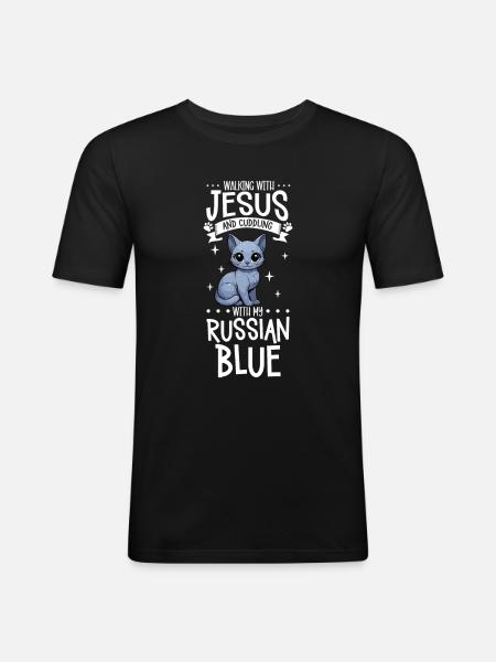 Jesus and My Russian Blue - Men's Slim Fit T-Shirt - black