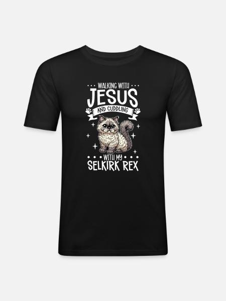 Jesus and my Selkirk Rex - Men's Slim Fit T-Shirt - black