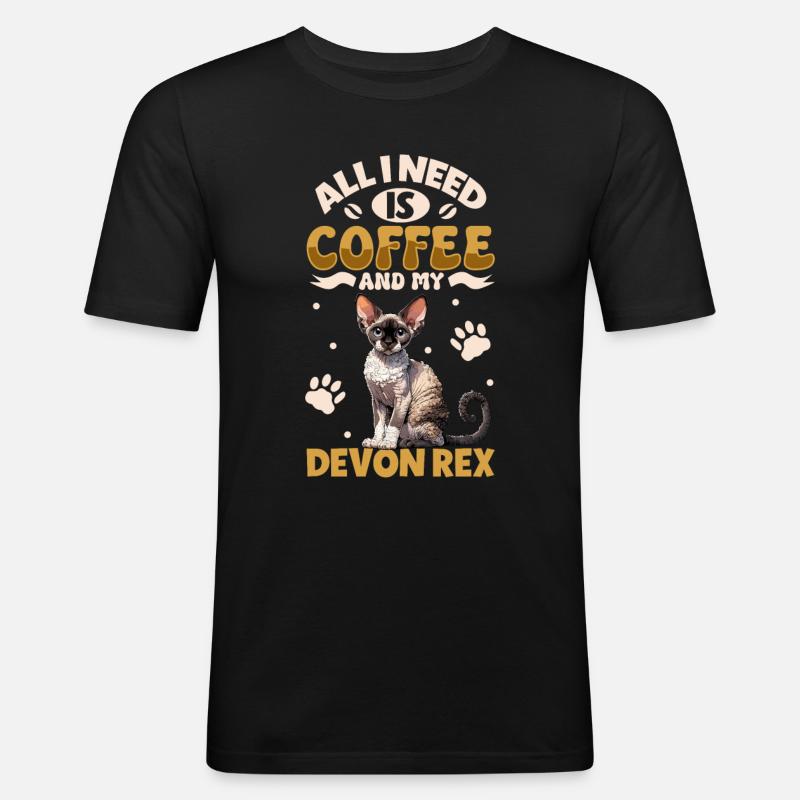 Coffee and my Devon Rex - Men's Slim Fit T-Shirt - black