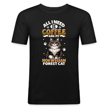 Kaffee und meine Norwegische Waldkatze - Männer Slim Fit T-Shirt - Schwarz - Vorne - Nik (191cm)
