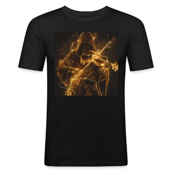 Violine - Männer Slim Fit T-Shirt - Schwarz - Vorne - Nik (191cm)
