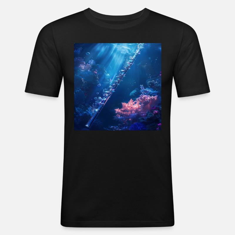 Querflöte - Männer Slim Fit T-Shirt - Schwarz