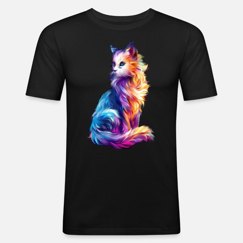 Katze - Männer Slim Fit T-Shirt - Schwarz