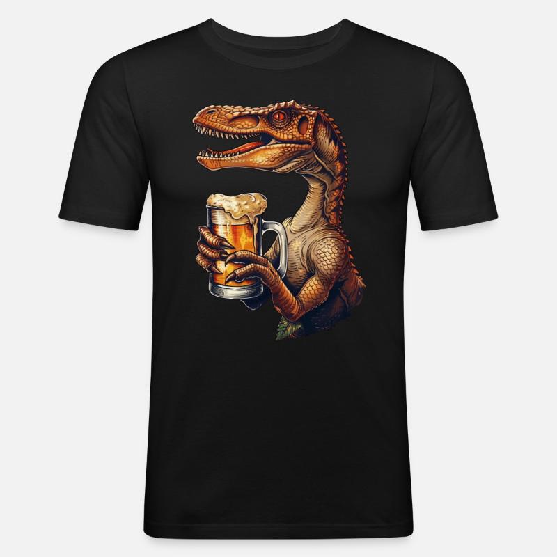 Utahraptor Bier - Männer Slim Fit T-Shirt - Schwarz