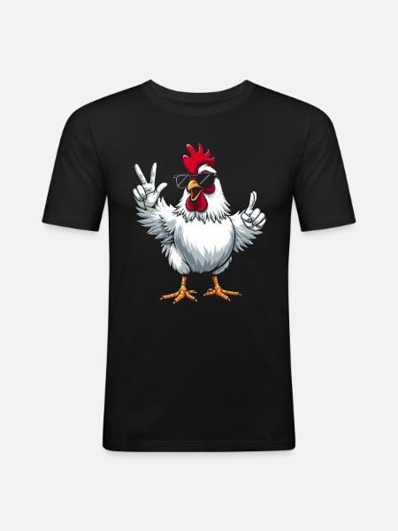 Rooster with sunglasses - Men's Slim Fit T-Shirt - black
