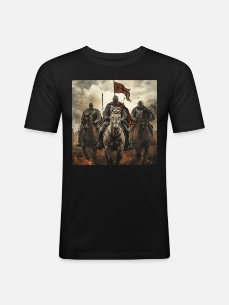 Ritter auf Pferd - Männer Slim Fit T-Shirt - Schwarz