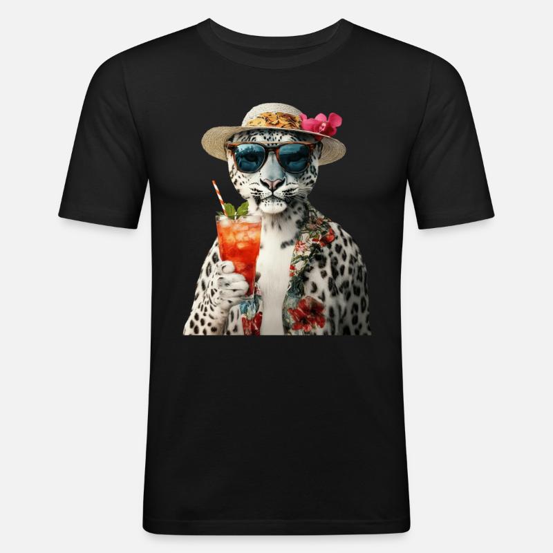 Schneeleopard - Männer Slim Fit T-Shirt - Schwarz