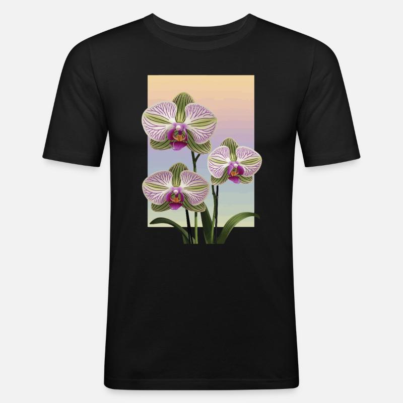 Orchidee - Männer Slim Fit T-Shirt - Schwarz
