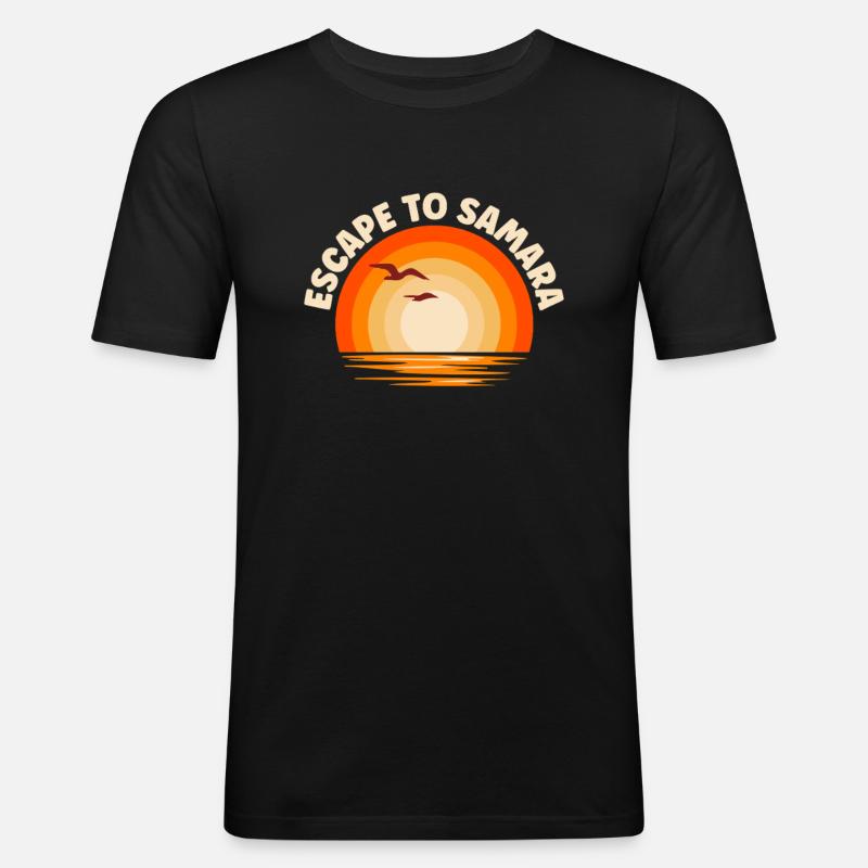Ich fliehe nach Samara - Männer Slim Fit T-Shirt - Schwarz