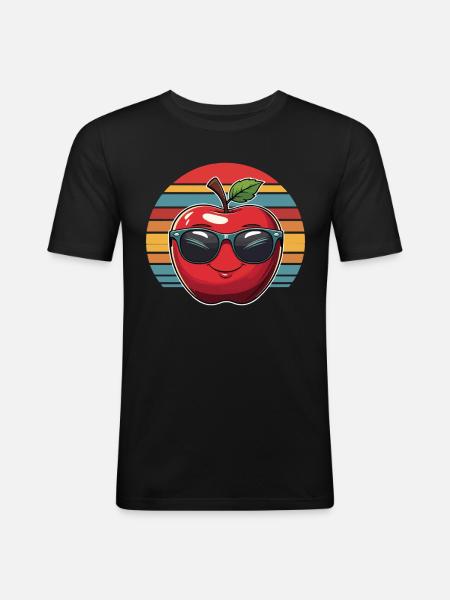 Apfel mit Sonnenbrille - Männer Slim Fit T-Shirt - Schwarz