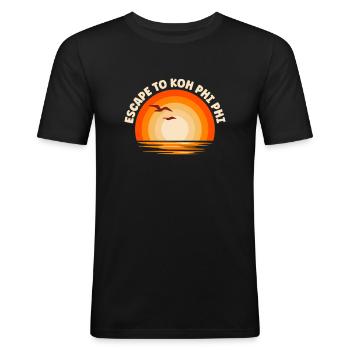 Je fuis vers Koh Phi Phi - T-shirt près du corps Homme - noir - Devant - Nik (191cm)