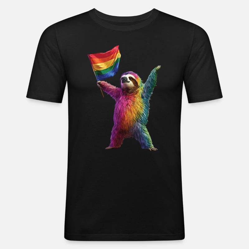 Faultier - Männer Slim Fit T-Shirt - Schwarz