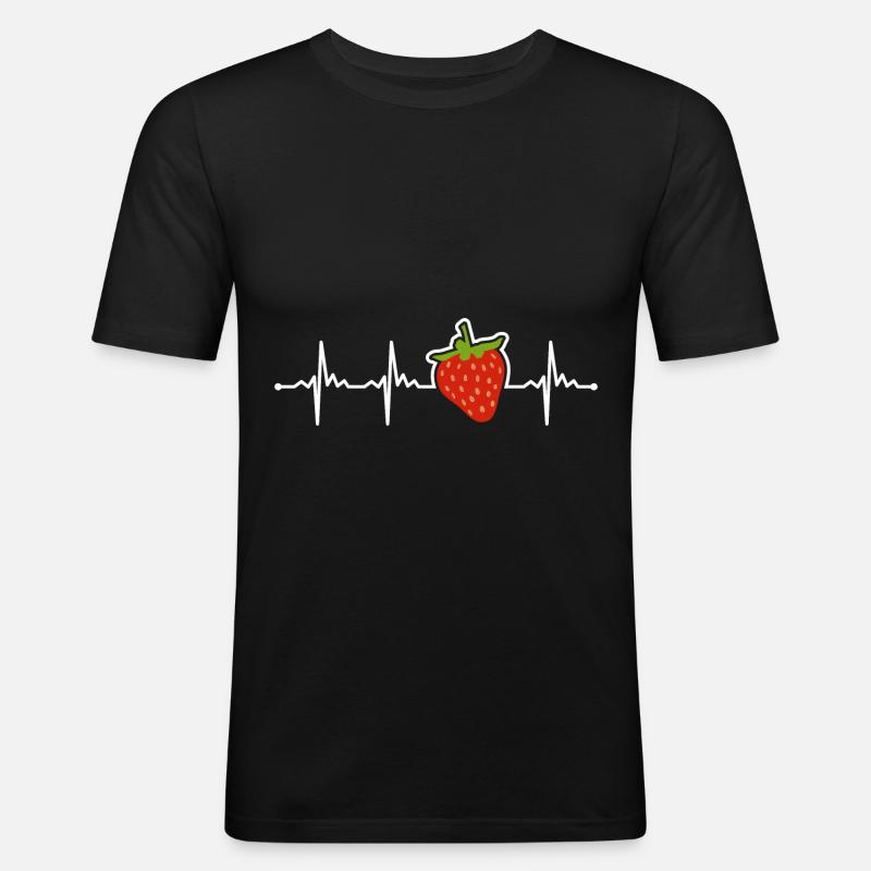 Erdbeere - Männer Slim Fit T-Shirt - Schwarz