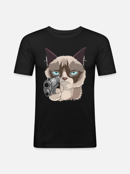 Cat with pistol - Men's Slim Fit T-Shirt - black
