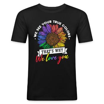 Tournesol LGBT - T-shirt près du corps Homme - noir - Devant - Nik (191cm)