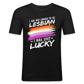 Ich habe mir nicht ausgesucht, lesbisch zu sein - Männer Slim Fit T-Shirt - Schwarz - Vorne - Nik (191cm)