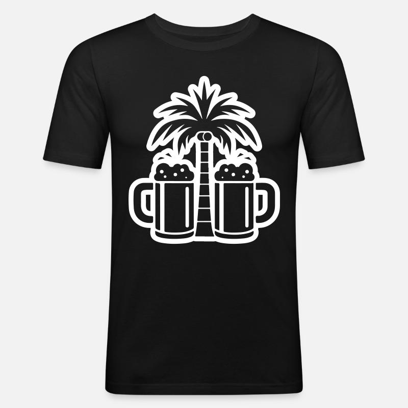 Bier Palmen Strand - Männer Slim Fit T-Shirt - Schwarz