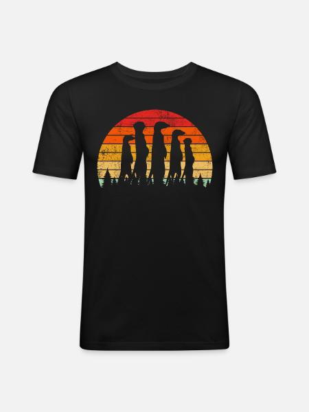 Erdmännchen Retro Geschenk - Männer Slim Fit T-Shirt - Schwarz