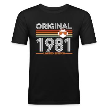 1981 - Männer Slim Fit T-Shirt - Schwarz - Vorne - Nik (191cm)
