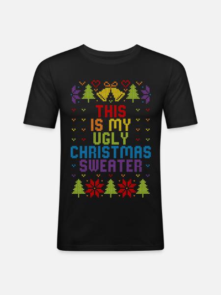Pull-en-ciel moche de Noël - T-shirt près du corps Homme - noir