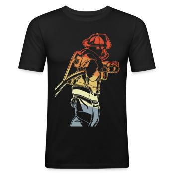 Feuerwehrmann - Männer Slim Fit T-Shirt - Schwarz - Vorne - Nik (191cm)