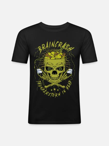 Brain Chaos Skull - Men's Slim Fit T-Shirt - black