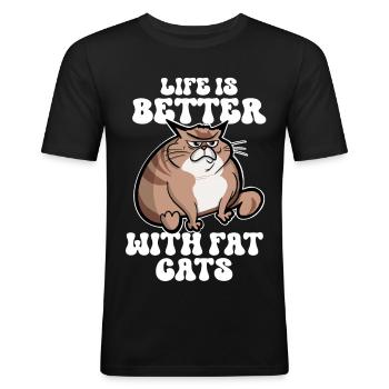 Dicke Katze Lustige Sprüche - Männer Slim Fit T-Shirt - Schwarz - Vorne - Nik (191cm)